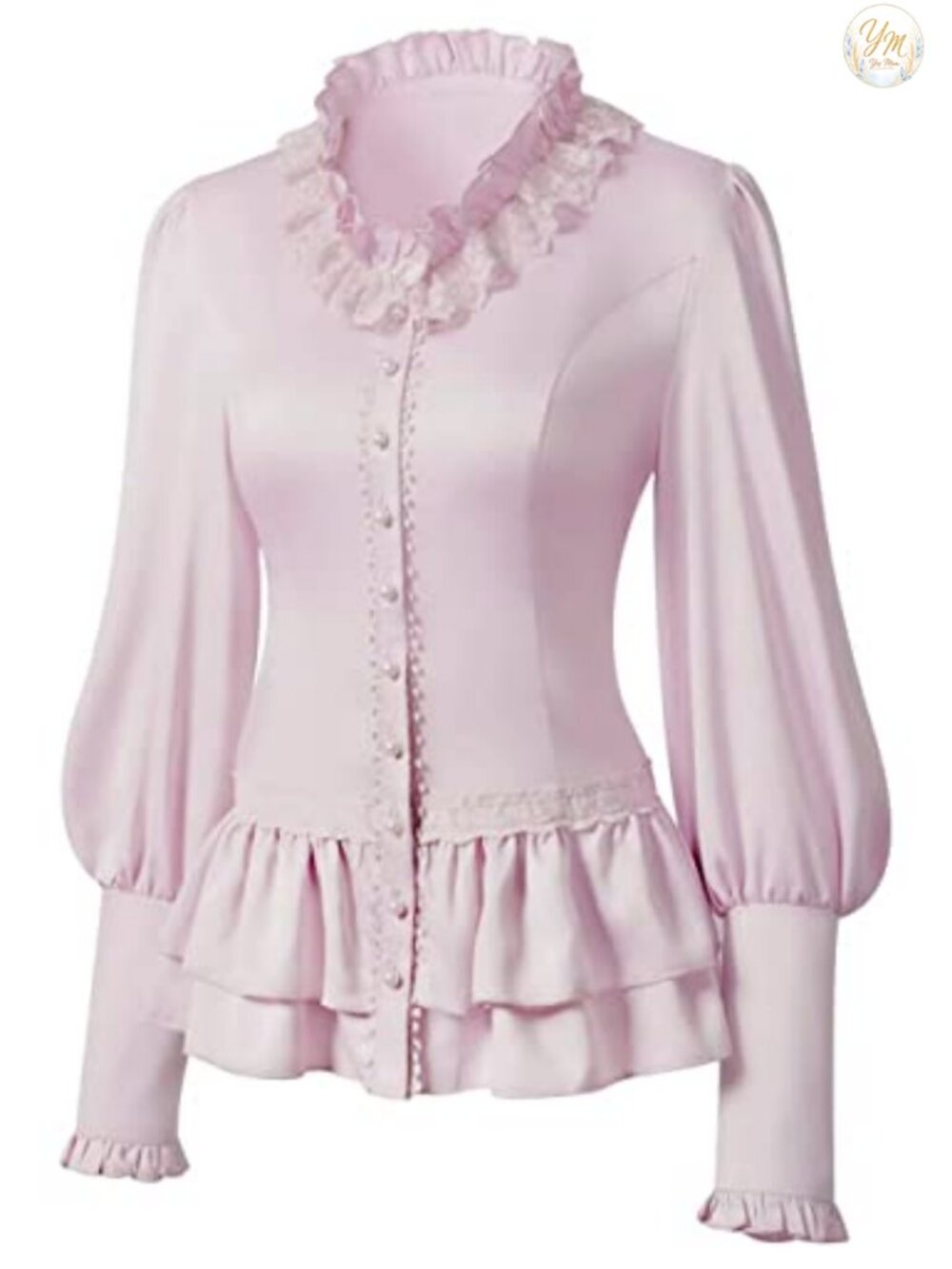 Victorian Steampunk Corset Top Lace Blouse Ruffled Stand Collar Long Sleeve
